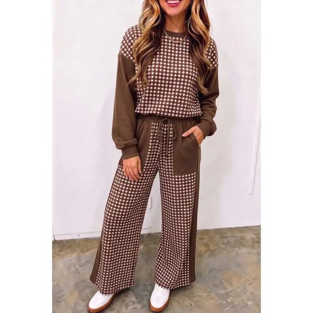 Plaid Colorblock Loungewear Set