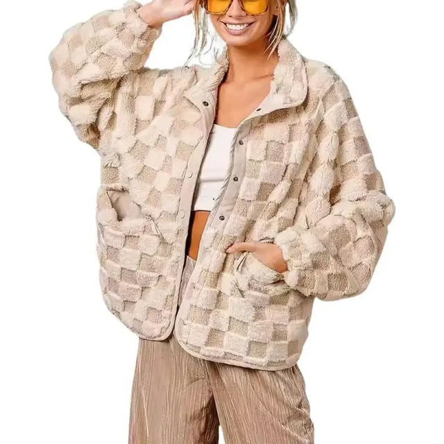 Chouyatou Plaid Sherpa Button Jacket
