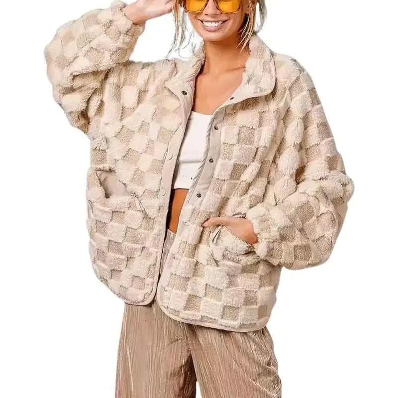 Chouyatou Plaid Sherpa Button Jacket