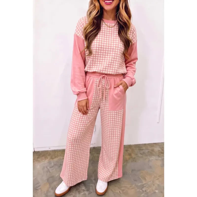 Plaid Colorblock Loungewear Set